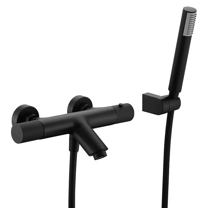 Imex Line Grifo termostático de bañera - Negro - Grifo de ducha negro con ducha de mano. El diseño moderno realza cualquier baño y garantiza una experiencia elegante.