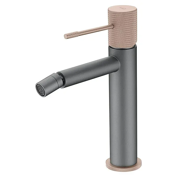 Imex Line Grifo monomando de bidé - Gris/champán - Un moderno grifo de bidé en gris con detalles en oro rosa. Diseño elegante para cualquier baño.