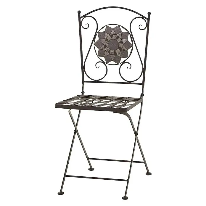 Siena Garden Gartenstuhl Como - Stahl, Klappbar, Schwarz, B x T x H: 39 x 49,5 x 88,5 cm - Ein Klappstuhl aus Metall mit Mosaikmuster im Rückenbereich und auf der Sitzfläche. Ideal für Balkon oder Garten.