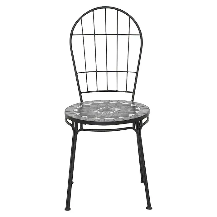 Siena Garden Gartenstuhl Como - Stahl, Stapelbar, Schwarz, B x T x H: 43 x 49 x 93,5 cm - Ein stilvoller Metallstuhl mit einem verzierten Mosaiksitz. Perfekt für Garten oder Terrasse, bietet er Sitzgelegenheit und ästhetischen Reiz.