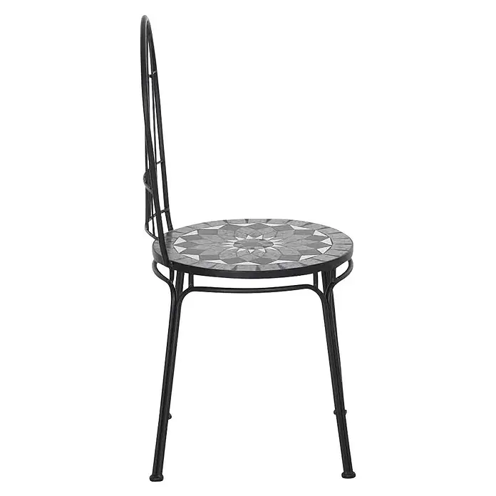 Siena Garden Gartenstuhl Como - Stahl, Stapelbar, Schwarz, B x T x H: 43 x 49 x 93,5 cm - Ein detailreicher, schwarzer Stuhl mit einem einzigartigen, runden Mosaiksitz. Das filigrane Design macht ihn zu einem besonderen Möbelstück.