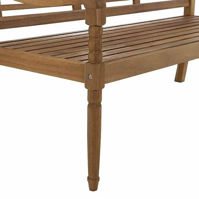 Siena Garden Gartenbank Westport - B x T x H: 150 x 62 x 87 cm, Akazie, Naturbraun - Detailansicht einer Gartenbank aus Holz mit feinen Verzierungen, die Stabilität und rustikalen Charme vereint.