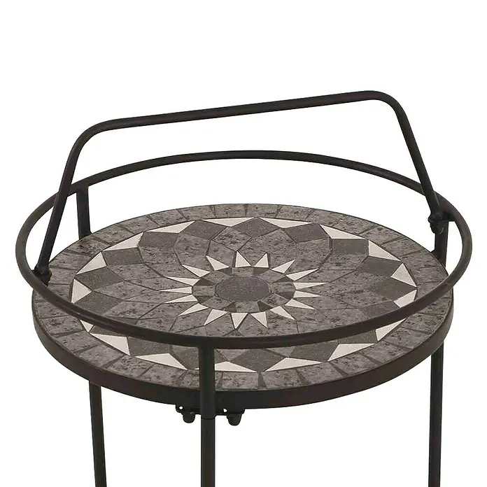 Siena Garden Garten-Beistelltisch Como - Ø x H: 42 x 74 cm, Stahl, Keramik, Rund, Schwarz/Grau - Runder Beistelltisch mit Mosaikmuster, ideal für den Garten oder die Terrasse. Das filigrane Design macht ihn zu einem echten Hingucker.