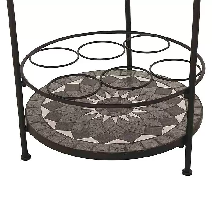 Siena Garden Garten-Beistelltisch Como - Ø x H: 42 x 74 cm, Stahl, Keramik, Rund, Schwarz/Grau - Detailaufnahme