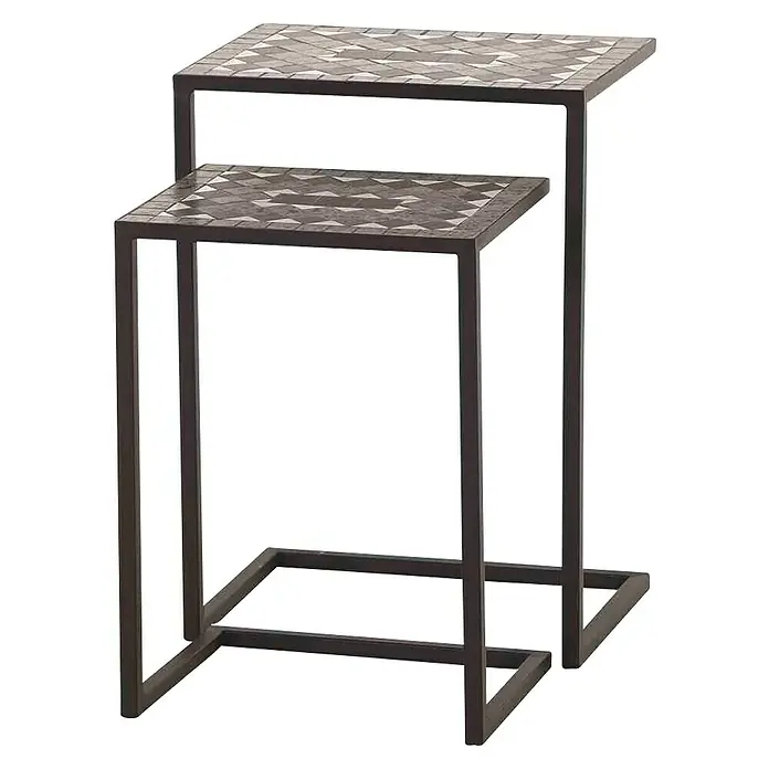 Siena Garden Gartentisch-Set Como - Gesamtumfang: 2 -tlg., L x B x H: 46 x 33 x 64 cm, Stahl, Keramik - Zwei quadratische Satztische mit Mosaikmuster und Metallrahmen. Die Tische sind ineinander geschoben und bieten flexible Ablageflächen.