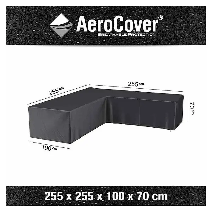 Loungemöbel Schutzhülle Aerocover - L x B x H: 255 x 255 x 70 cm, Polyester, Anthrazit - Bild einer schwarzen AeroCover Schutzhülle für eine L-förmige Lounge mit den Maßen 255 x 255 x 100 x 70 cm.