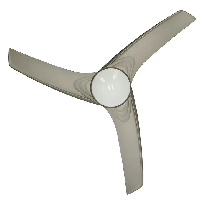 Proklima Deckenventilator Primo - Titan, Opal, 132 cm, 46 W - Deckenventilator mit drei grauen Flügeln und einer runden weißen Lampe in der Mitte.
