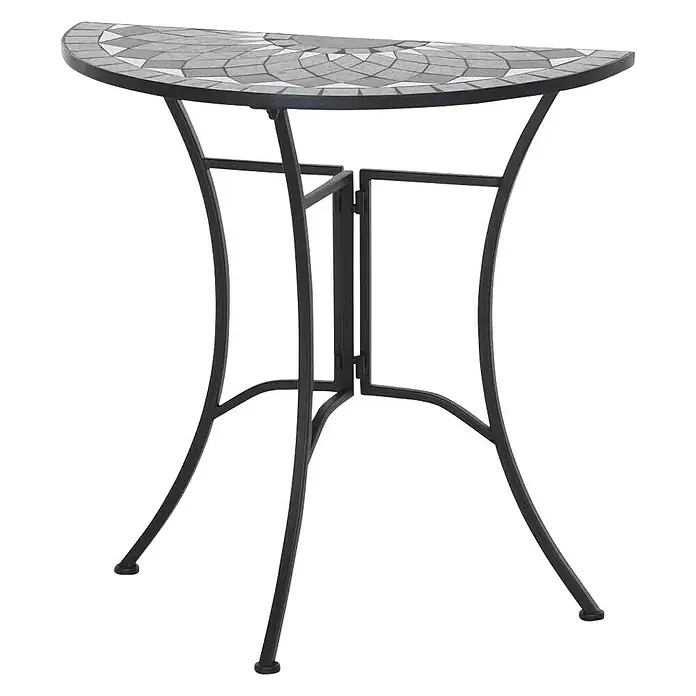 Siena Garden Balkontisch Como - L x B x H: 35 x 70 x 71 cm, Stahl, Keramik, Gebogen, Schwarz/Grau - Halbrunder Mosaiktisch mit schlanken, geschwungenen Beinen und einer kunstvollen Tischplatte für den stilvollen Außenbereich.