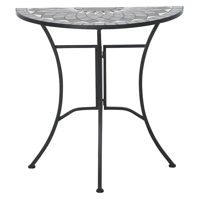 Siena Garden Balkontisch Como - L x B x H: 35 x 70 x 71 cm, Stahl, Keramik, Gebogen, Schwarz/Grau - Eleganter Mosaiktisch mit stabilem Metallgestell für Balkon oder Terrasse. Dekoratives Design für den Außenbereich.