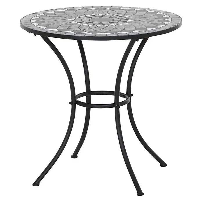 Siena Garden Balkontisch rund Como - Ø x H: 60 x 71 cm, Stahl, Keramik, Schwarz/Grau - Ein stilvoller Mosaiktisch mit filigranem Metallgestell, ideal für Balkon oder Garten, der eine elegante Note verleiht.