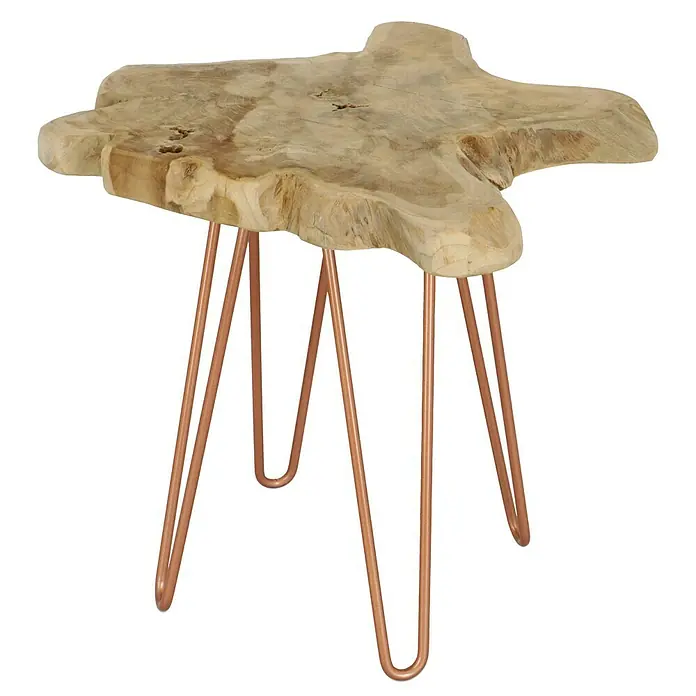 Wagner System Möbelfuß Hairpinlegs - Stahl, Höhe: 40 cm, Rosé Gold - Dieser Beistelltisch aus einer Baumscheibe und Metallbeinen ist ein rustikales und modernes Möbelstück. Perfekt für jedes Wohnzimmer.