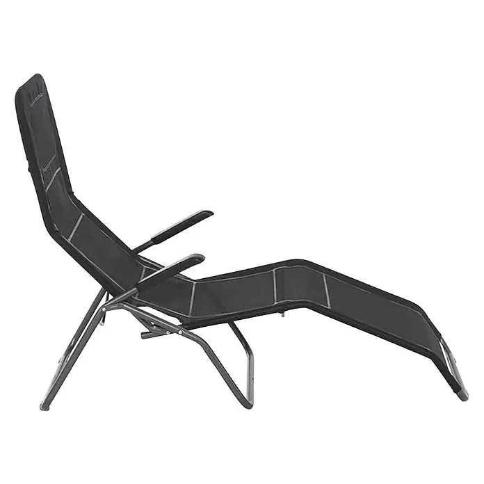 Gartenliege Anco - Schwarz, Metall, Klappbar - Entspannen Sie sich stilvoll auf dieser eleganten, verstellbaren schwarzen Sonnenliege, ideal für Garten, Terrasse oder Balkon.