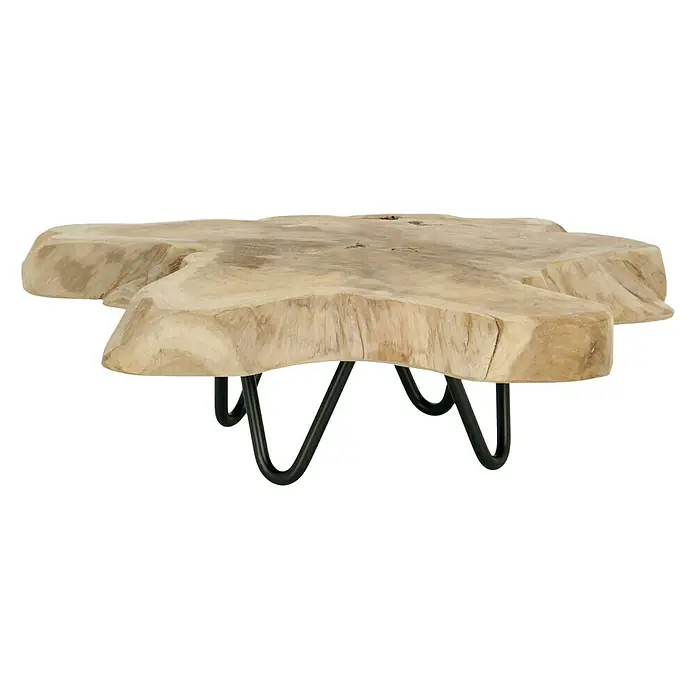 Wagner System Möbelfuß Hairpinlegs - Stahl, Höhe: 10 cm, Schwarz - Ein einzigartiger Couchtisch mit einer Baumscheibenplatte und schwarzen Metallbeinen. Perfekt für einen natürlichen und modernen Look im Wohnzimmer.