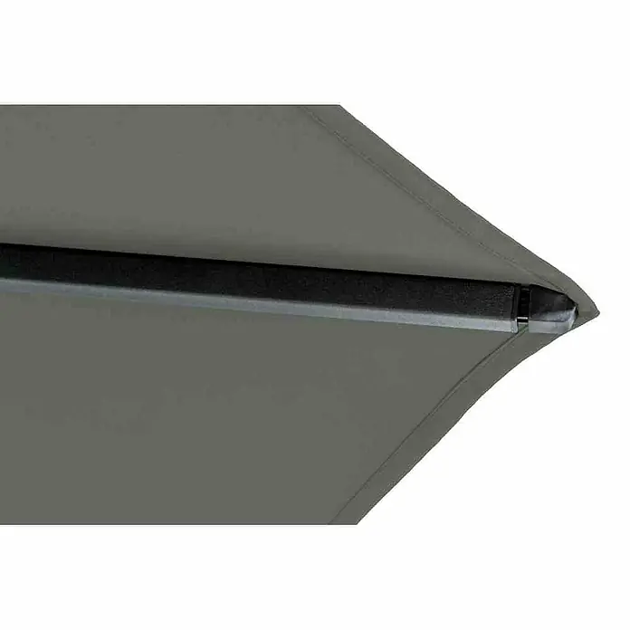 Siena Garden Marktschirm rund Avio - Olive, Durchmesser Bespannung: 300 cm - Detailansicht eines grauen Sonnenschirms mit einem stabilen, rechteckigen Rahmen, der Schatten und Schutz im Freien bietet.
