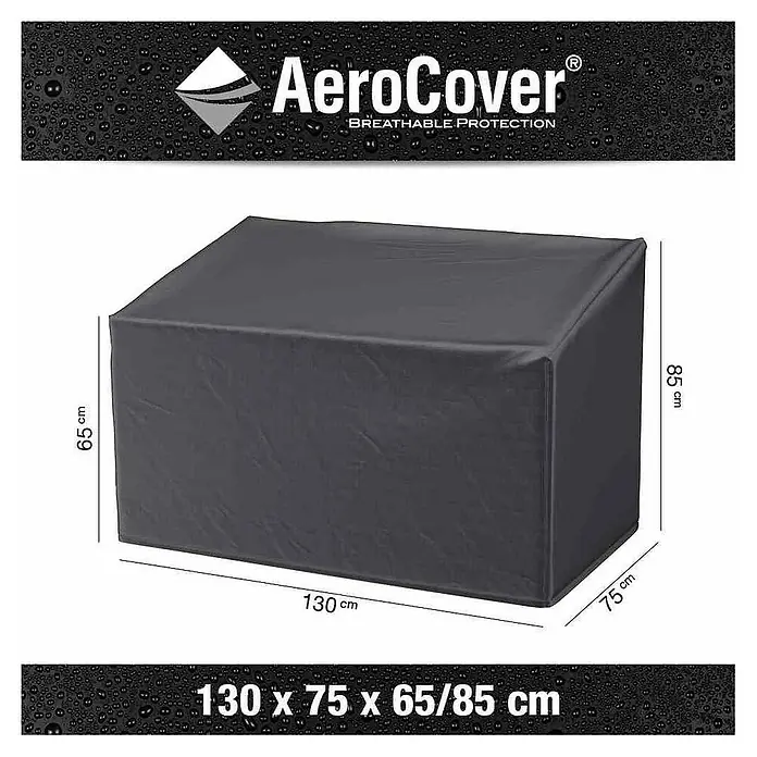Gartenbank-Schutzhülle Aerocover - L x B x H: 130 x 75 x 85 cm, Kunststoff - Bild einer AeroCover-Abdeckung mit den Maßen 130 x 75 x 65/85 cm, die atmungsaktiven Schutz für Gartenmöbel bietet.