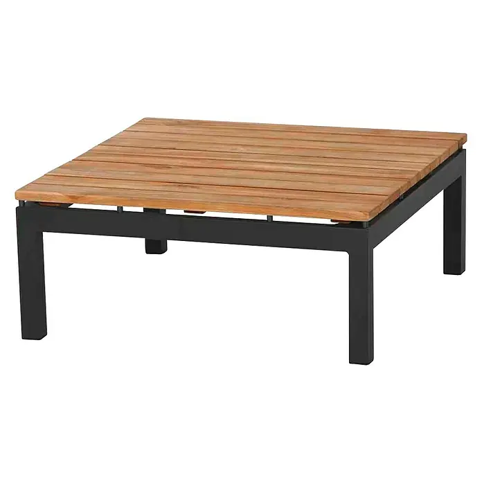 Siena Garden Garten-Loungetisch Alvida - L x B x H: 73,5 x 73,5 x 31,5 cm, Teak, Aluminium, Anthrazit/Naturbraun - Dieser stilvolle Outdoor-Couchtisch mit Holzplatte und dunklem Metallgestell bietet eine robuste und elegante Ergänzung für jeden Garten.