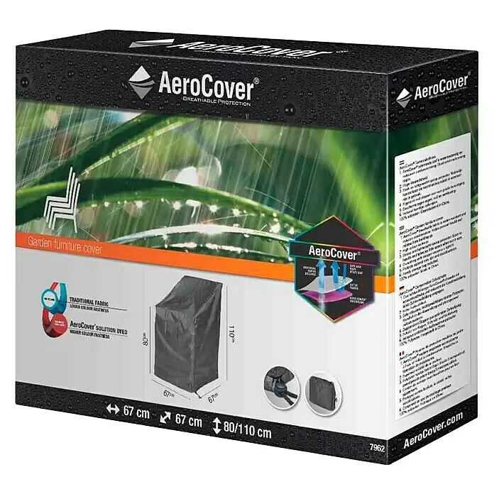 Stapelsessel-Schutzhülle Aerocover - L x B x H: 67 x 67 x 110 cm, Kunststoff - AeroCover Gartenmöbelabdeckung Karton. Dunkelgrauer, atmungsaktiver Bezug, 67x67x80/110 cm. Lösung gefärbt für hohe Farbechtheit.