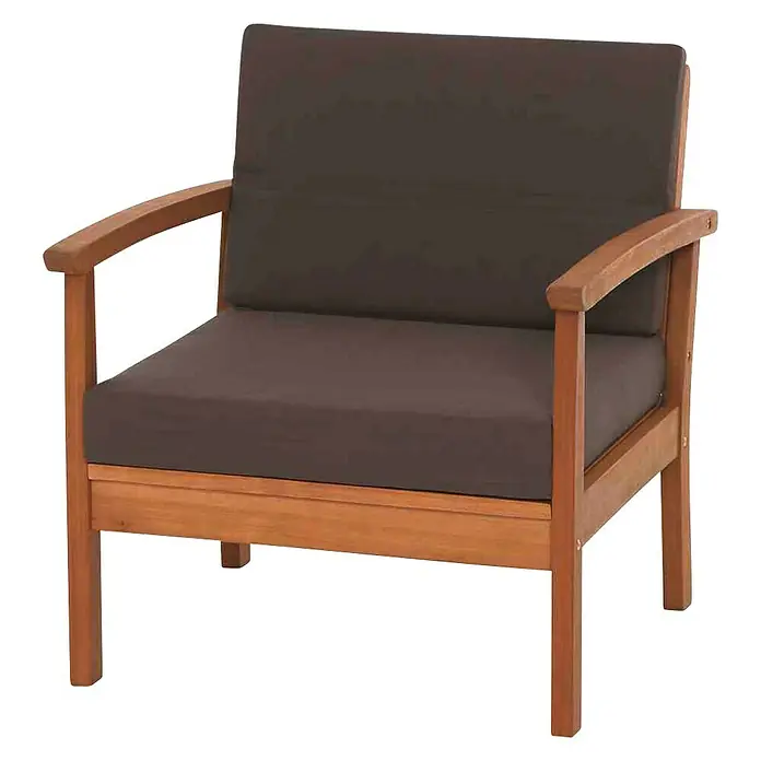 Siena Garden Loungemöbel-Set Tavira - 4 -tlg., Eukalyptus, Teakbraun - Moderner Sessel mit Holzrahmen und braunen Polsterkissen für den Innen- und Außenbereich. Bequemer Sitzplatz zum Entspannen.