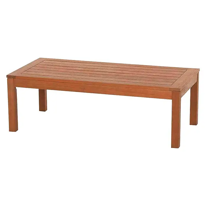 Siena Garden Loungemöbel-Set Tavira - 4 -tlg., Eukalyptus, Teakbraun - Elegantes Bild eines hölzernen Gartentisches, perfekt für den Außenbereich. Das Design ist zeitlos und bietet eine robuste, ansprechende Optik.