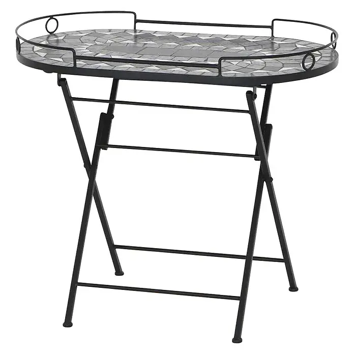Siena Garden Garten-Serviertisch Como - L x B x H: 41 x 67,5 x 60 cm, Schwarz/Grau - Elegantes Mosaik-Tablett mit klappbarem Metallgestell. Ideal als Beistelltisch oder dekoratives Element für den Innen- und Außenbereich.