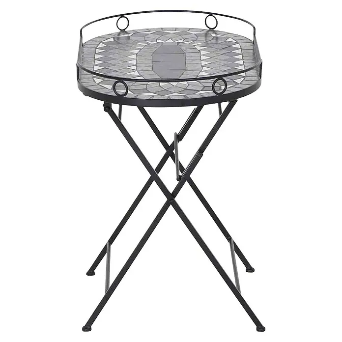 Siena Garden Garten-Serviertisch Como - L x B x H: 41 x 67,5 x 60 cm, Schwarz/Grau - Eleganter Mosaiktisch mit klappbarem Metallgestell, ideal für Balkon oder Terrasse. Praktisch und stilvoll für den Außenbereich.