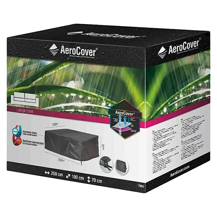 Schutzhülle Aerocover - L x B x H: 250 x 100 x 70 cm - Einzelhandelsverpackung für eine dunkelgraue AeroCover Lounge-Abdeckung, 250x100x70 cm, mit atmungsaktivem Stoff.