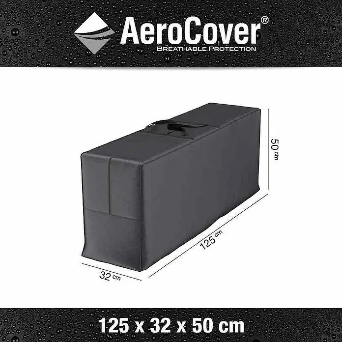 Auflagen-Schutzhülle Aerocover - L x B x H: 125 x 32 x 50 cm, Kunststoff - Produktbild eines AeroCover Schutzbezugs für Gartenmöbel, atmungsaktiv und in den Maßen 125 x 32 x 50 cm.