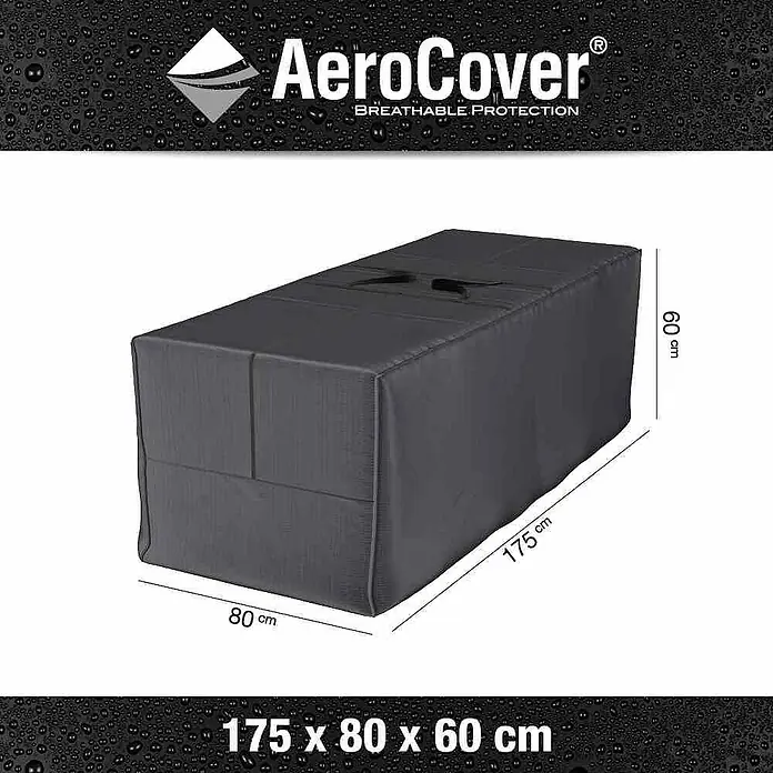Auflagen-Schutzhülle Aerocover - L x B x H: 170 x 80 x 60 cm, Kunststoff - Das Bild zeigt eine graue AeroCover Schutzhülle mit den Maßen 175 x 80 x 60 cm, die atmungsaktiven Schutz für Gartenmöbel bietet.