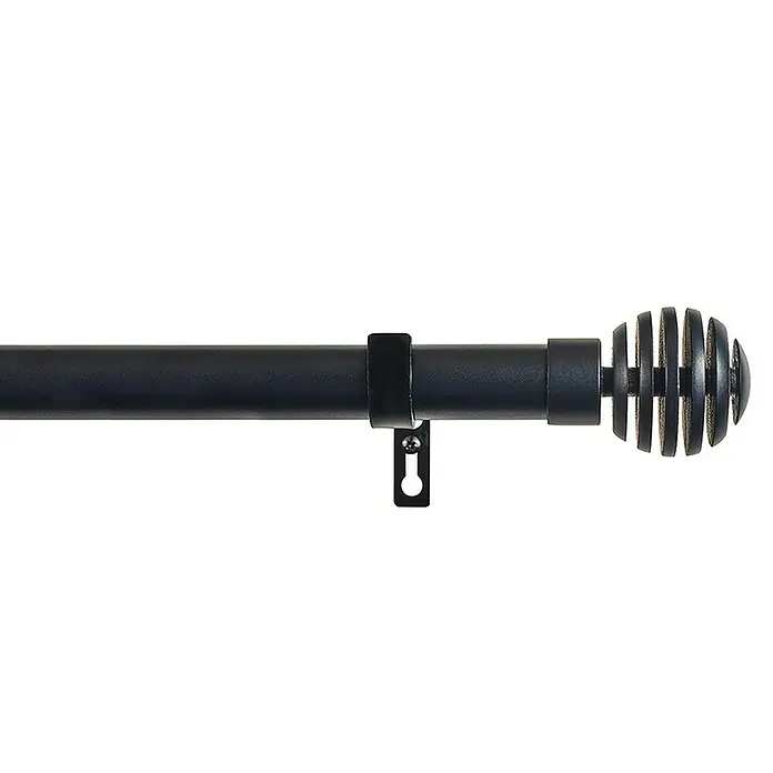 Barra para cortinas kit aros Metal - Ø x L: 28 mm x 300 cm, Metal, Negro - Barra de cortina negra con extremo decorativo y soporte para una decoración elegante de la ventana.
