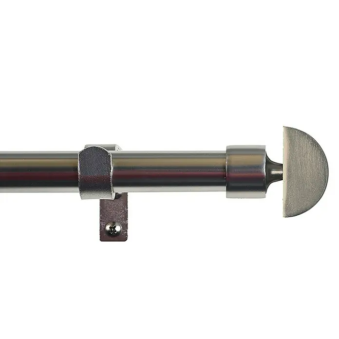 Barra para cortinas kit semicircular Metal - Ø x L: 19 mm x 200 cm, Metal, Plateado - Primer plano de una barra de cortina metálica con remate y soporte, ideal para la decoración de ventanas.