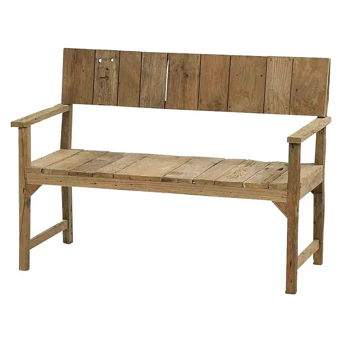 Siena Garden Gartenbank Loreo - B x T x H: 124 x 57 x 90 cm, Teak, Natur - Rustikale Holzbank mit Rückenlehne und Armlehnen, ideal für den Garten oder die Terrasse, bietet bequeme Sitzgelegenheit.