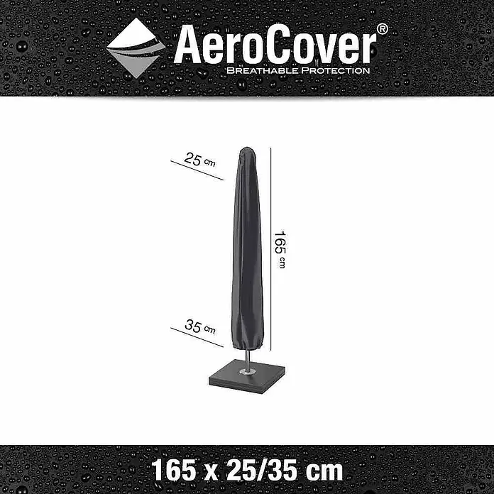 Schirm-Schutzhülle Aerocover - Kunststoff, Passend für: Schirme bis Ø 300 cm oder 200x200 cm - Bild einer Aerocover Schutzhülle für einen Sonnenschirm mit den Maßen 165 x 25/35 cm, die atmungsaktiven Schutz bietet.