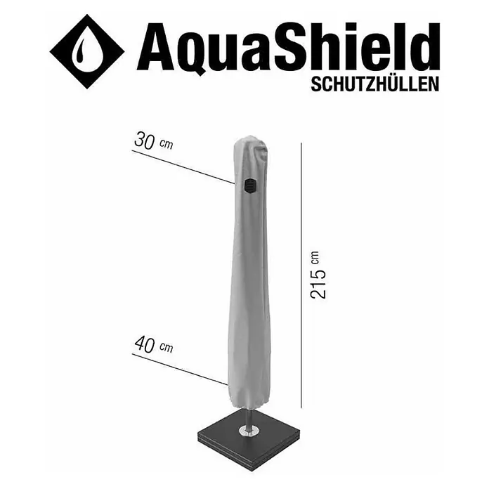 Siena Garden Schirm-Schutzhülle AquaShield - Ø x H: 40 x 215 cm, Kunststoff - Abbildung einer AquaShield Schutzhülle mit Größenangaben 30 cm, 40 cm und 215 cm zur Veranschaulichung der Abmessungen.