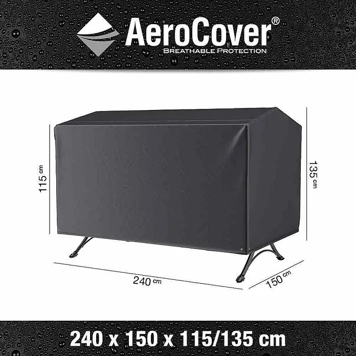 Hollywoodschaukel-Schutzhülle Aerocover - L x B x H: 240 x 150 x 135 cm, Kunststoff - Bild einer AeroCover Schutzhülle für Gartenmöbel, atmungsaktiver Schutz, Maße 240 x 150 x 115/135 cm.
