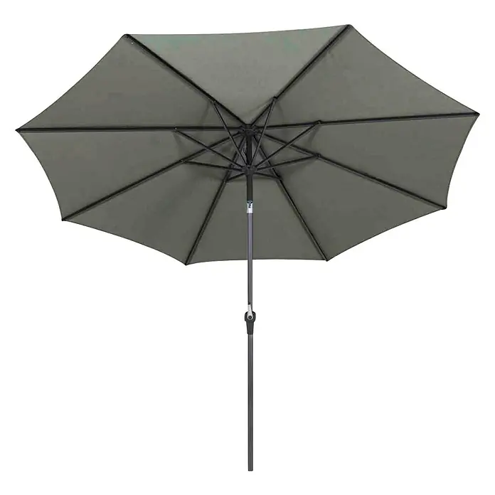 Siena Garden Marktschirm rund Avio - Olive, Durchmesser Bespannung: 300 cm - Abbildung eines grauen Sonnenschirms mit einem stabilen Mittelständer, der für Schatten und Komfort im Freien sorgt.