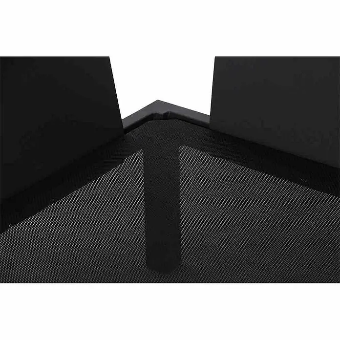 Siena Garden Loungesofa-Eckelement Alvida - L x B x H: 78 x 78 x 84 cm, Matt-Anthrazit - Nahaufnahme eines schwarzen Mikrofonschirms mit geriffeltem Muster und zwei vertikalen Streben, die in der Mitte zusammenlaufen.