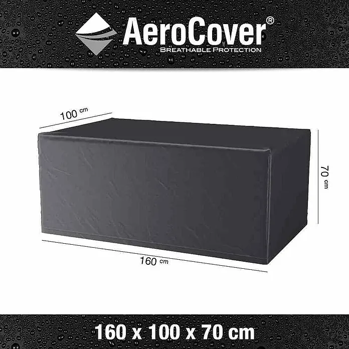 Gartentisch-Schutzhülle Aerocover - L x B x H: 160 x 100 x 70 cm, Kunststoff - Abbildung einer schwarzen AeroCover-Schutzhülle mit den Maßen 160 x 100 x 70 cm, ideal für den Schutz von Gartenmöbeln.