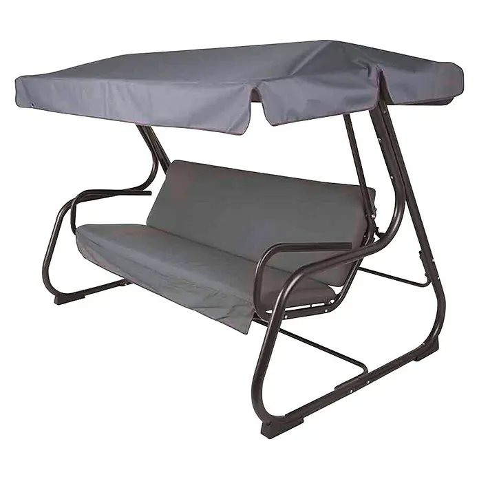 H.G. Hollywoodschaukel Parma - L x B x H: 209 x 132 x 171 cm, Anthrazit, Max. Personenzahl: 4 - Eine graue Hollywoodschaukel mit einem Bezug auf der Sitzfläche und einem Baldachin zum Schutz vor der Sonne.