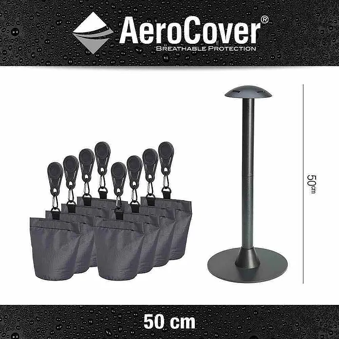 Zubehör-Set Aerocover - Gesamtumfang: 9 -tlg. - Produktbild: Aerocover Aufbewahrungstaschen für Sonnenschirme und eine Sonnenschirmständerabdeckung.