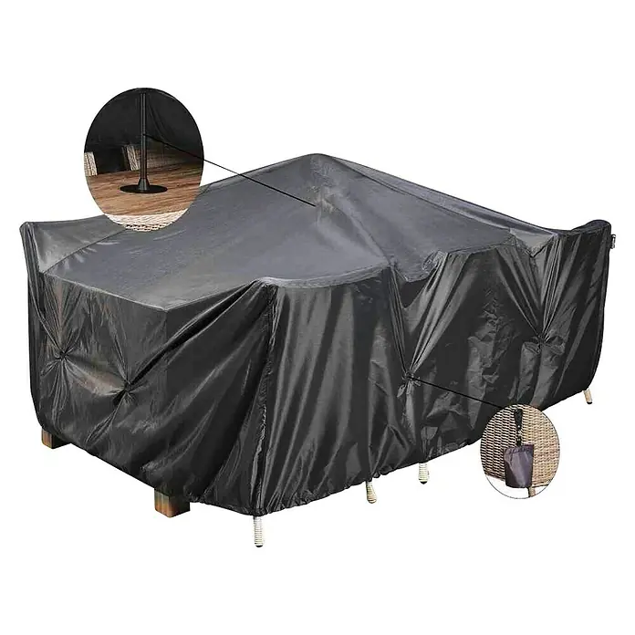 Zubehör-Set Aerocover - Gesamtumfang: 9 -tlg. - Abdeckung für Gartenmöbel. Die schwarze Schutzhülle schützt Tisch und Stühle vor Witterungseinflüssen und hält sie sauber.