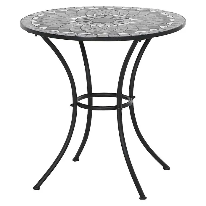 Siena Garden Balkontisch rund Como - Ø x H: 70 x 71 cm, Stahl, Keramik, Schwarz/Grau - Der runde Mosaiktisch mit schwarzem Metallgestell ist ein stilvolles Möbelstück für den Innen- und Außenbereich.