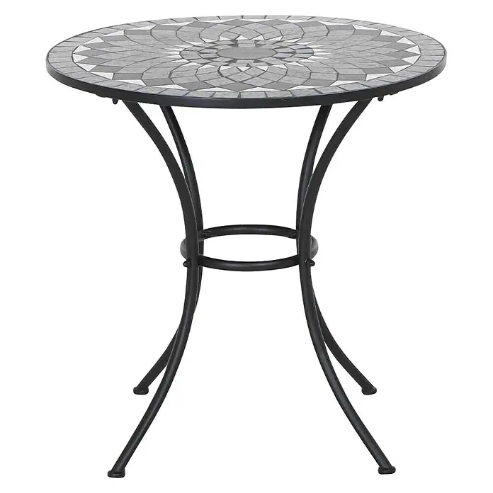 Siena Garden Balkontisch rund Como - Ø x H: 60 x 71 cm, Stahl, Keramik, Schwarz/Grau - Gartentisch mit Mosaikmuster auf der Tischplatte und einem schlanken, schwarzen Metallgestell.