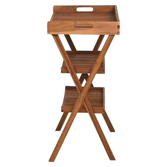 Garten-Serviertisch Caruna - L x B x H: 70 x 45 x 91 cm, Natur - Dieser elegante Servierwagen aus Holz mit mehreren Ebenen ist ideal für stilvolles Servieren.
