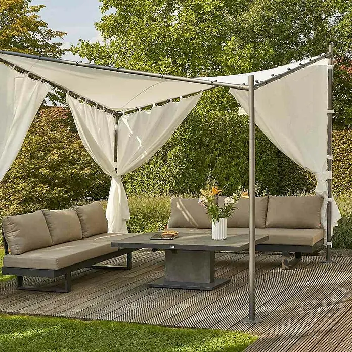 Siena Garden Pavillon-Seitenwände Berlino - Weiß, Passend für Siena Garden Pavillon Berlino 300 x 300 cm - Einladende Gartensitzgruppe mit Lounge-Sofas, Tisch und einem eleganten Pavillon mit Vorhängen für entspannte Stunden im Freien.