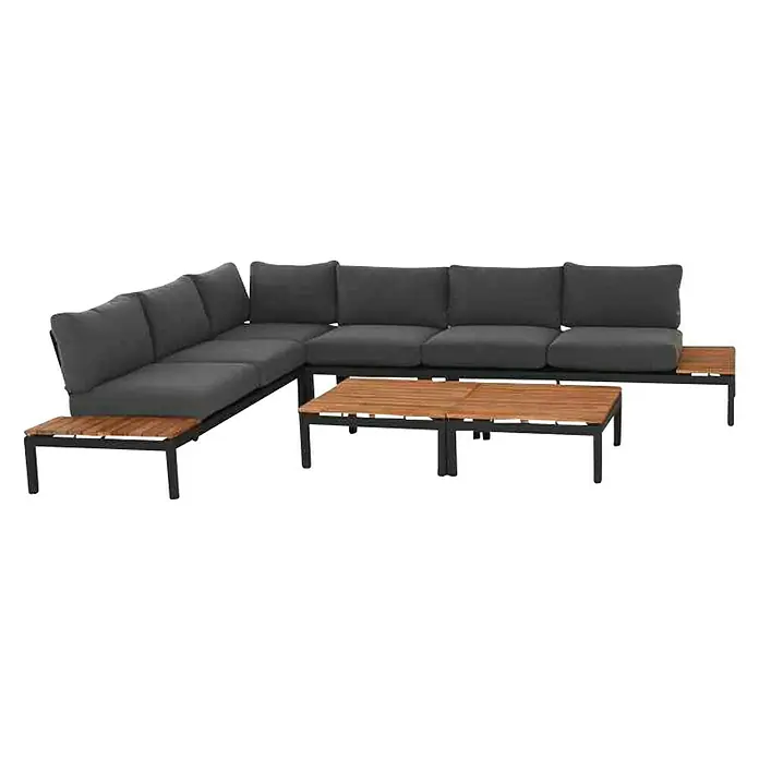 Siena Garden Lounge-Insel Alvida - B x T x H: 172 x 78 x 84 cm, Anthrazit, Position Ablage: Links - Graue modulare Gartenlounge-Gruppe mit Couchtisch und Beistelltisch mit Holzplatte. Gemütliche und stilvolle Outdoor-Möbel.