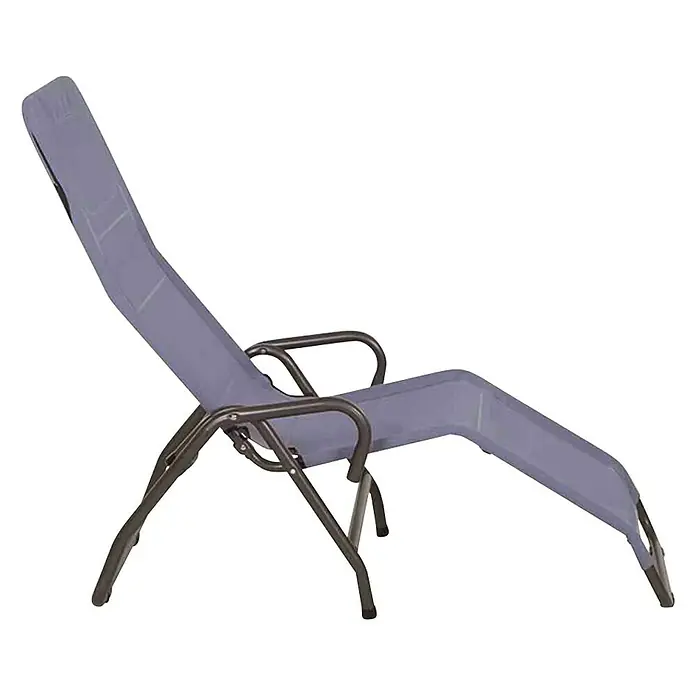 Gartenliege Bito - Blau, Metall, Klappbar - Liegestuhl mit verstellbarer Rückenlehne und Armlehnen aus Metall für entspanntes Sonnenbaden im Garten oder auf der Terrasse.