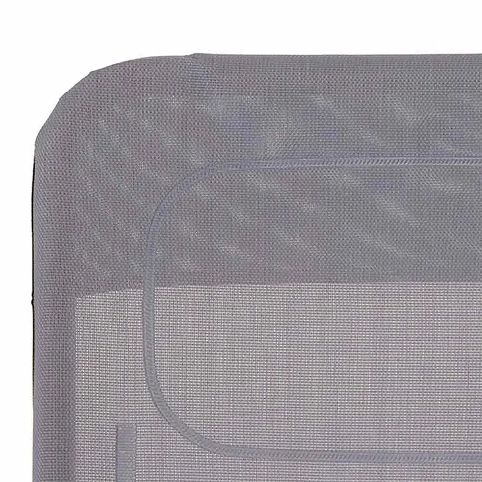 Gartenliege Bito - Blau, Metall, Klappbar - Nahaufnahme eines grauen Rollo-Ecks mit abgerundeten Kanten, das eine subtile Textur und ein schlichtes Design aufweist.
