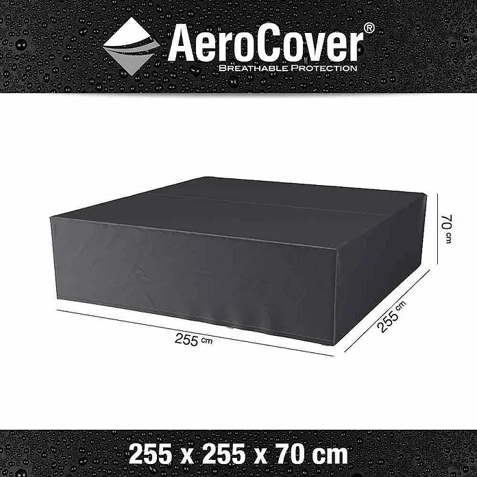 Loungemöbel-Schutzhülle Aerocover - L x B x H: 255 x 255 x 70 cm, Polyester, Anthrazit, Rechteckig - Produktbild einer AeroCover Schutzhülle für Gartenmöbel mit den Maßen 255 x 255 x 70 cm, ideal für den Schutz vor Witterungseinflüssen.