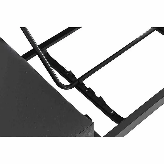 Loungeliege Waikiki - L x B x H: 206 x 150 x 200 cm, Anthrazit - Verstellbarer Rahmen aus schwarzem Metall mit schwarzem Stoff, zeigt den Klappmechanismus.