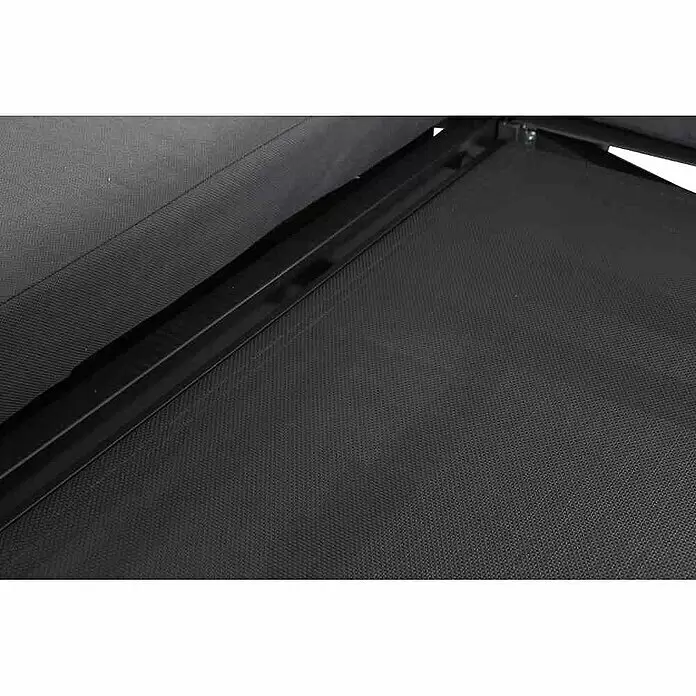 Loungeliege Waikiki - L x B x H: 206 x 150 x 200 cm, Anthrazit - Nahaufnahme von schwarzem, strapazierfähigem Netzgewebe mit schwarzem Metallrahmen, geeignet für Gartenmöbel oder Markisen.